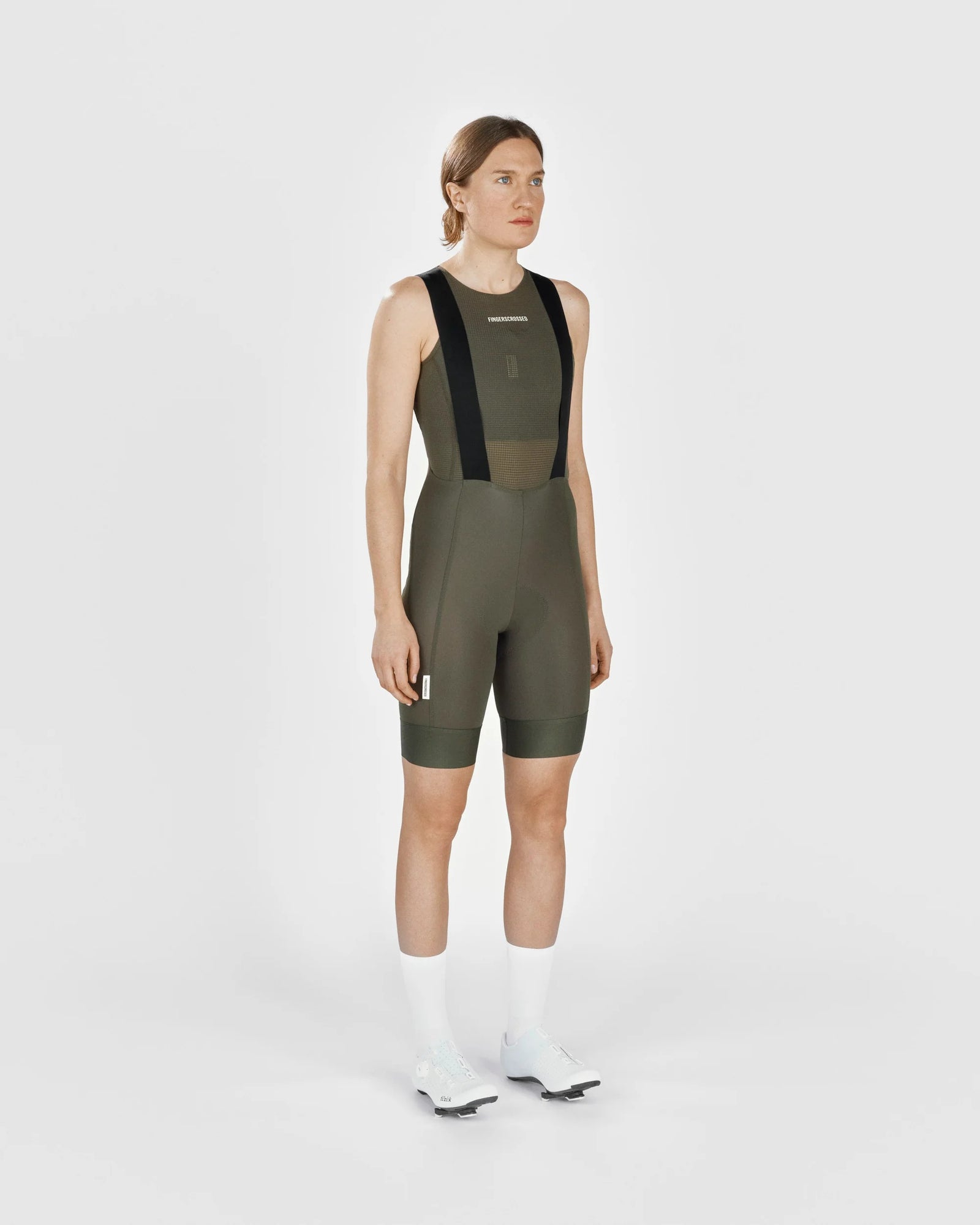 FINGERSCROSSED ウィメンズ ビブショーツ オリーブ｜4Way ストレッチ｜CYCLISM