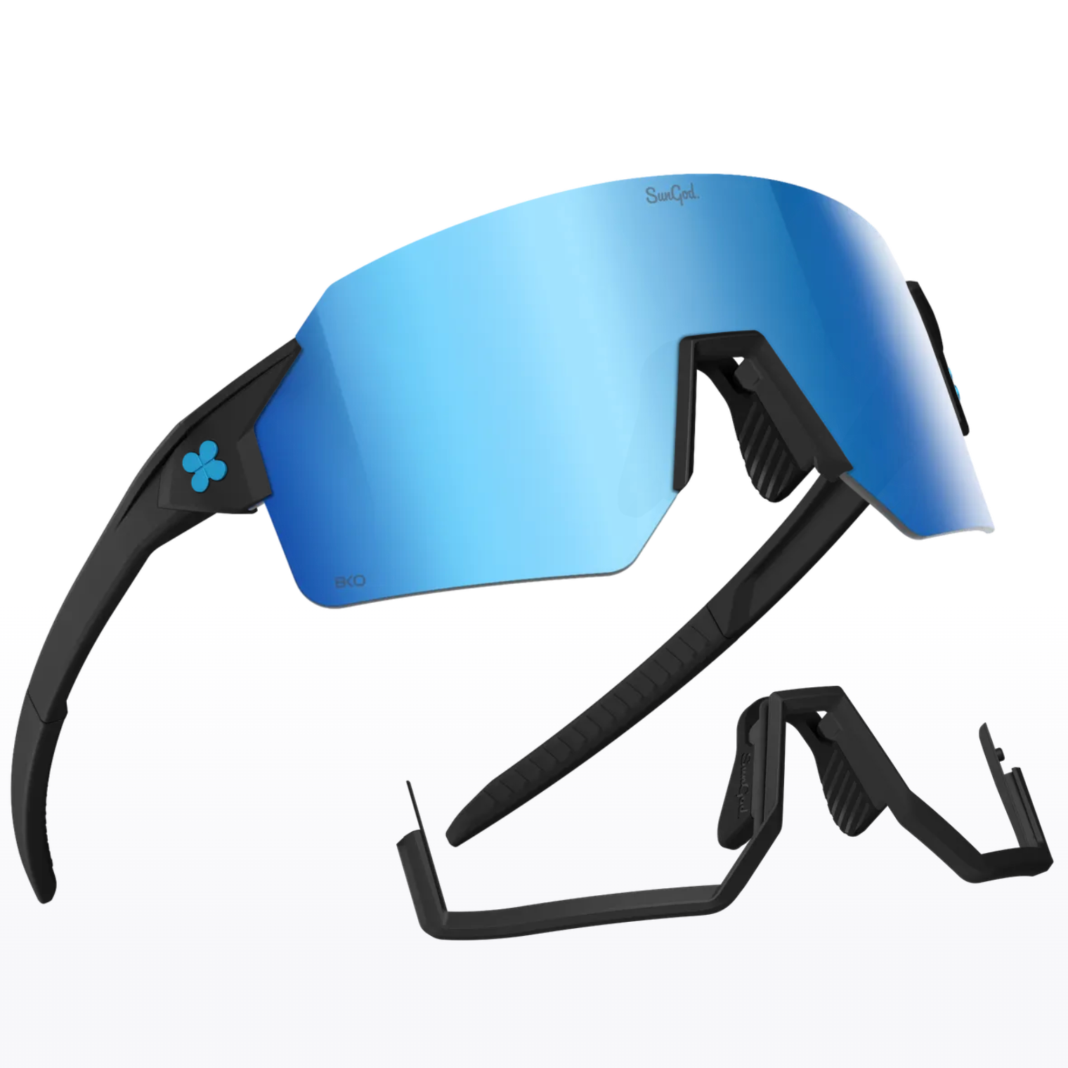 SunGod Airas™ Matte Black with Silver Blue サイクリングサングラス | CYCLISM