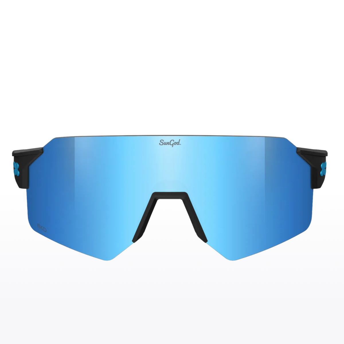 SunGod Airas™ Matte Black with Silver Blue サイクリングサングラス | CYCLISM