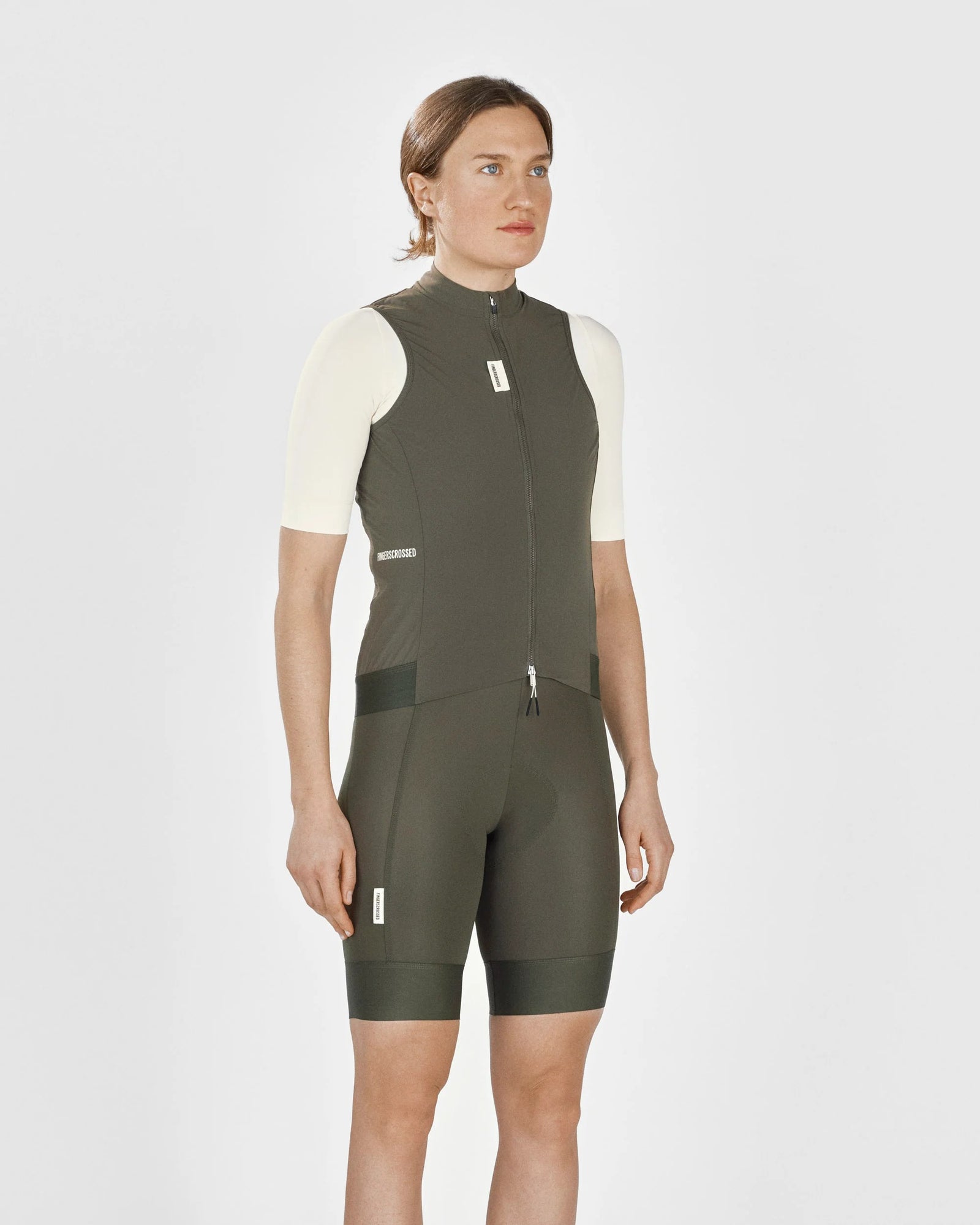 FINGERSCROSSED ウィメンズ サイクリング ウィンドベスト｜Olive 防風メッシュ｜CYCLISM